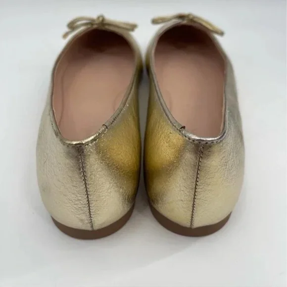 Stuart Weitzman Gabby Flats Gold Platino Ballet Leather Bows Classic NWT 7.5 - Picture 5 of 12